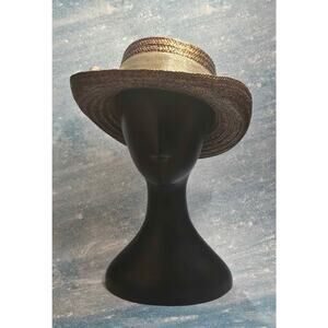 🌾 Italian-Made Golden Straw Pork Pie Hat with Sheer Cream Ribbon & Bow